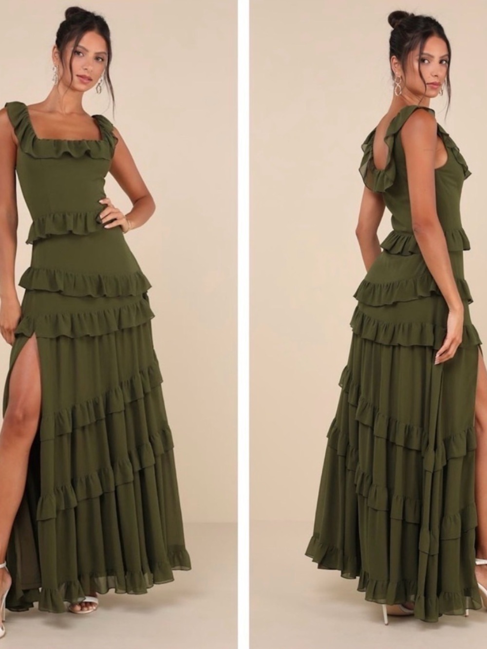 Lulus Compelling Romantic Olive Green Ruffled Tiered
Maxi Dress